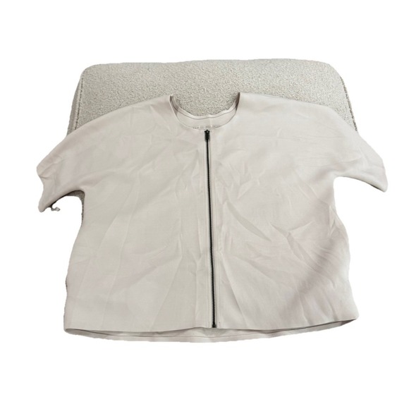ADAY Waste Nothing Ivory Pale Gray Zipper Short Sleeve Vegan Jacket Size S XS - Picture 2 of 8